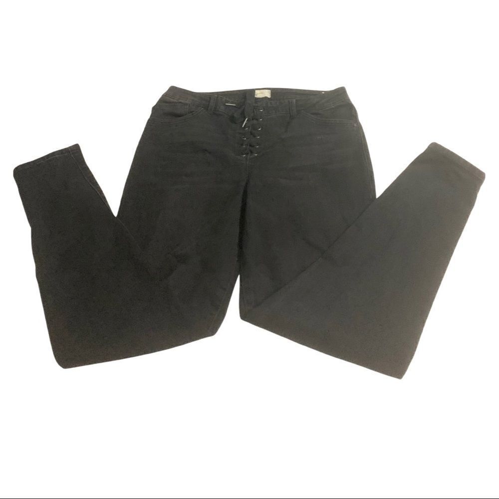 Lace up fly skinny jeans